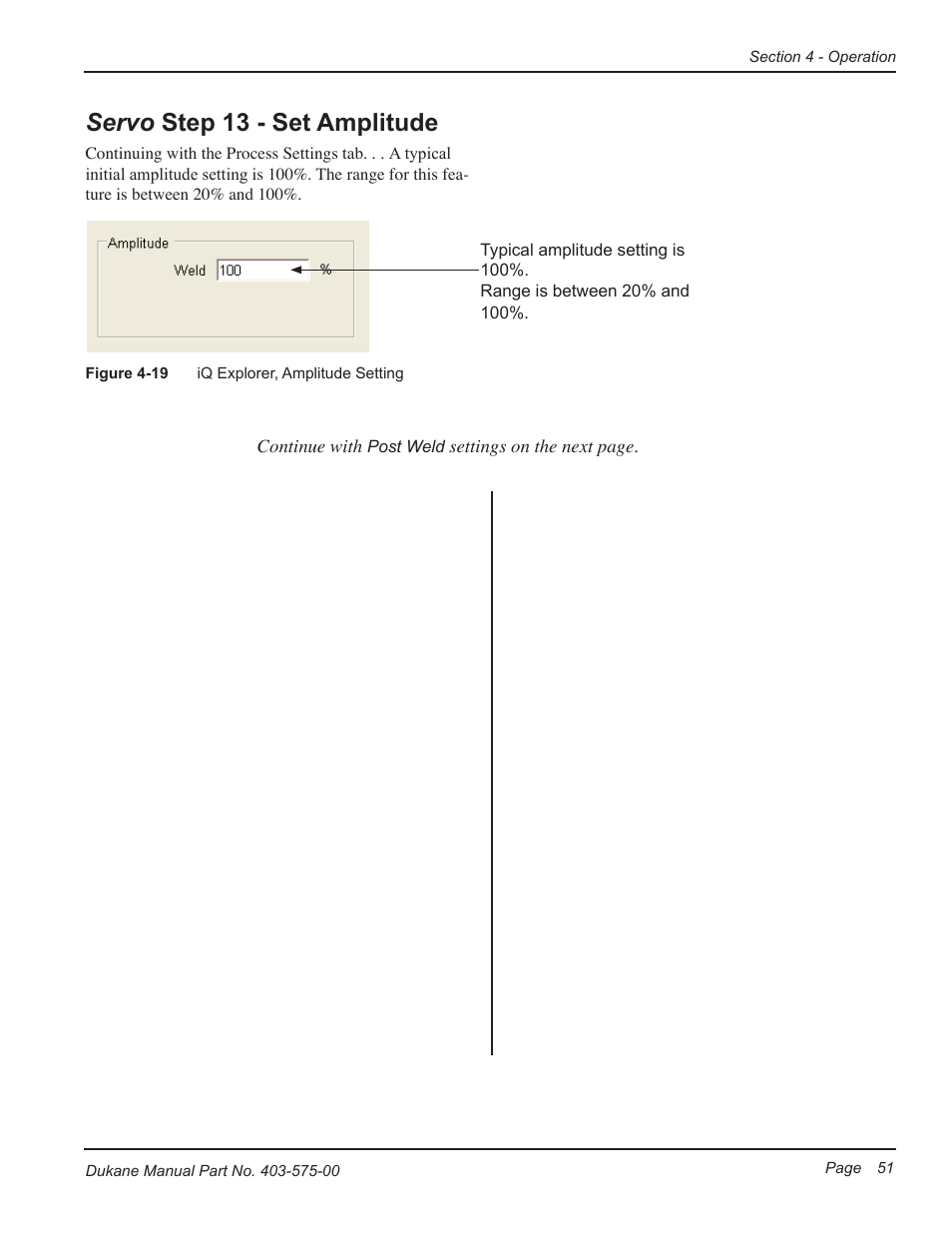 Servo step 13 - set amplitude | Dukane Ultrasonic Generator 403-575-00 User Manual | Page 57 / 136