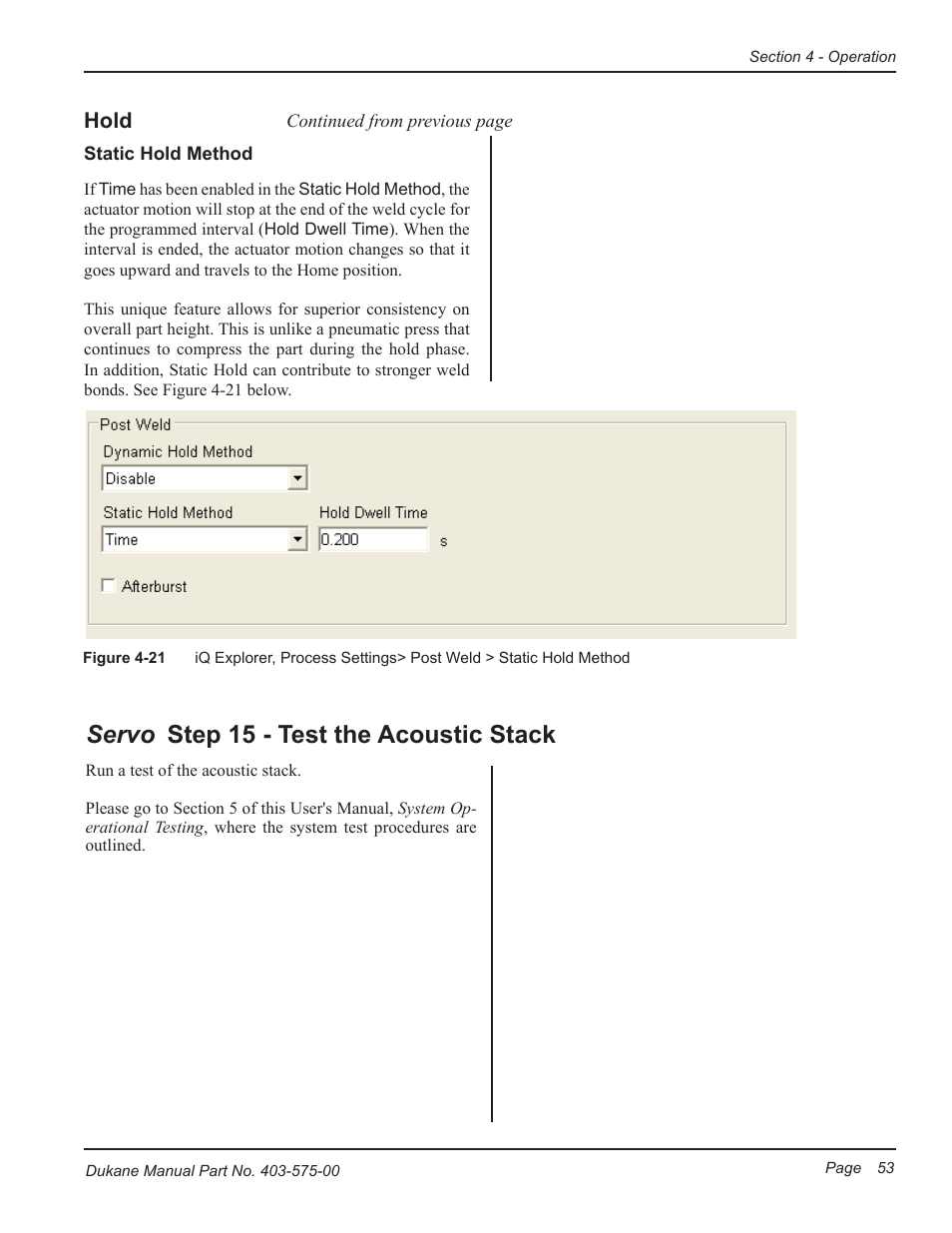 Servo, Step 15 - test the acoustic stack | Dukane Ultrasonic Generator 403-575-00 User Manual | Page 59 / 136