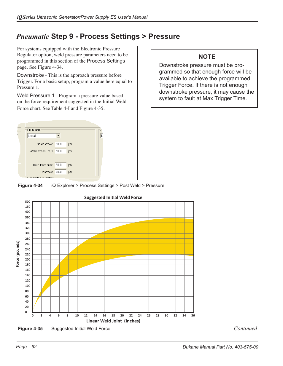 Pneumatic step 9 - process settings > pressure | Dukane Ultrasonic Generator 403-575-00 User Manual | Page 68 / 136