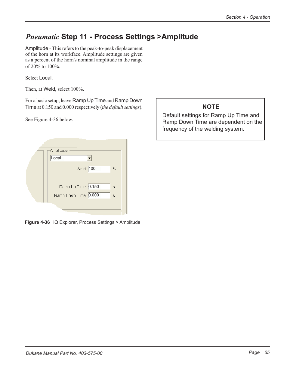 Pneumatic step 11 - process settings >amplitude | Dukane Ultrasonic Generator 403-575-00 User Manual | Page 71 / 136