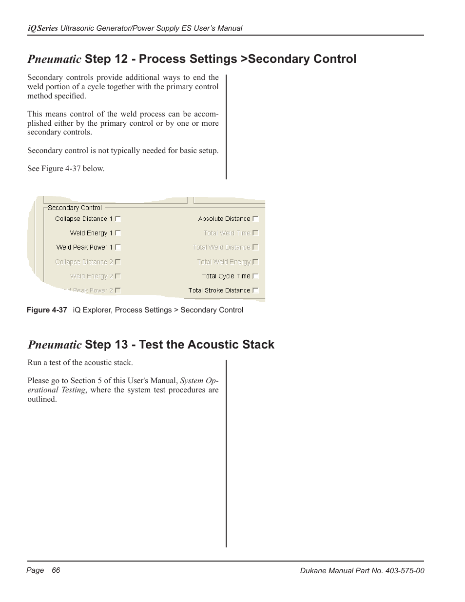Pneumatic step 13 - test the acoustic stack | Dukane Ultrasonic Generator 403-575-00 User Manual | Page 72 / 136