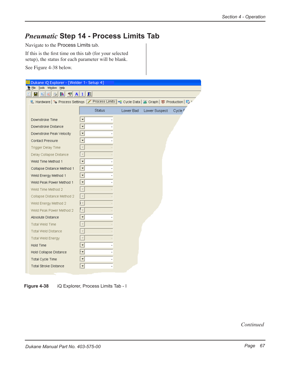 Pneumatic step 14 - process limits tab | Dukane Ultrasonic Generator 403-575-00 User Manual | Page 73 / 136