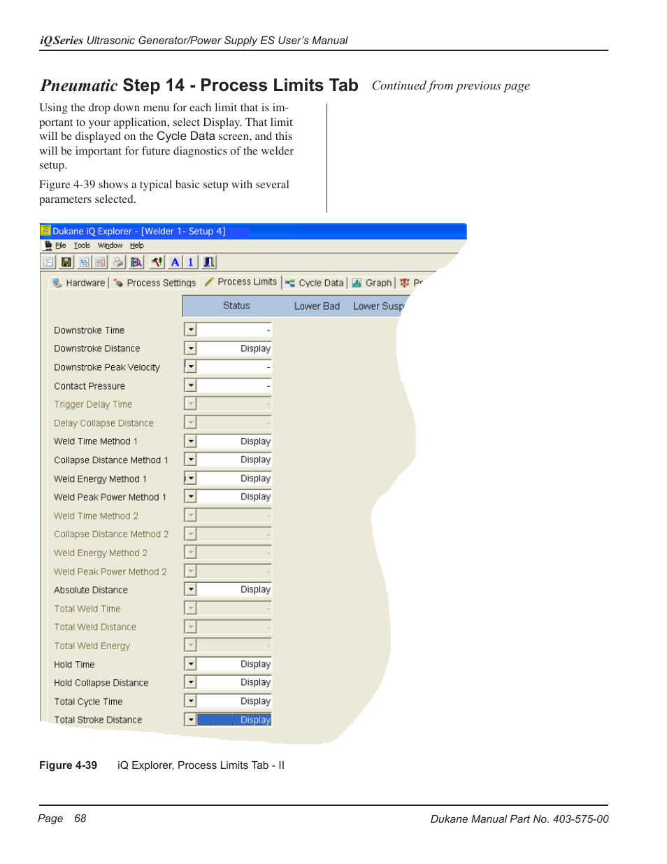 Pneumatic step 14 - process limits tab | Dukane Ultrasonic Generator 403-575-00 User Manual | Page 74 / 136