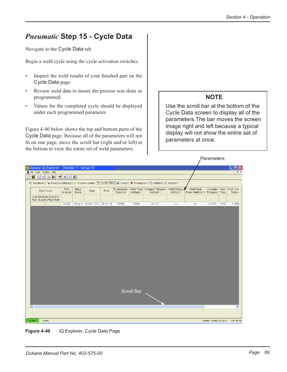 Pneumatic step 15 - cycle data | Dukane Ultrasonic Generator 403-575-00 User Manual | Page 75 / 136