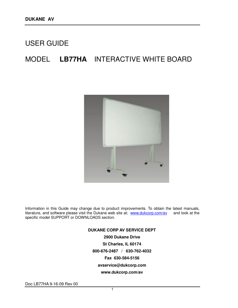 Dukane Interactive White Board LB77HA User Manual | 25 pages