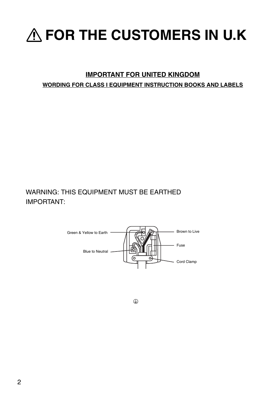 For the customers in u.k, Important for united kingdom, Warning: this equipment must be earthed important | Dukane 28A8035 User Manual | Page 2 / 36