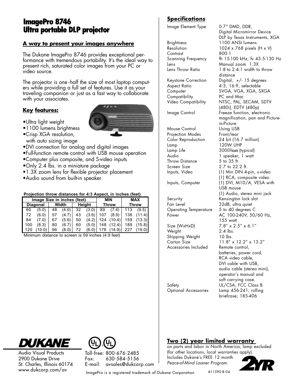 Imagepro 8746 ultra portable dlp projector | Dukane ImagePro 8746 User Manual | Page 2 / 2