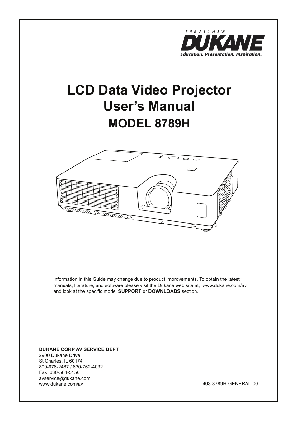 Dukane LCD Data Video Projector 8789H User Manual | 20 pages