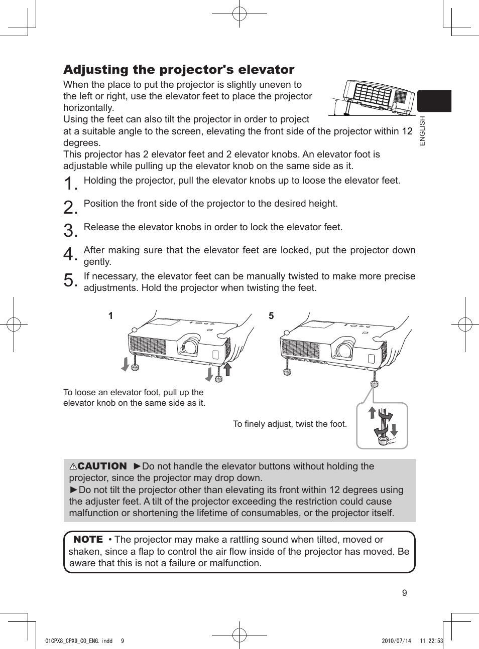 Adjusting the projector's elevator | Dukane LCD Data Video Projector 8789H User Manual | Page 11 / 20