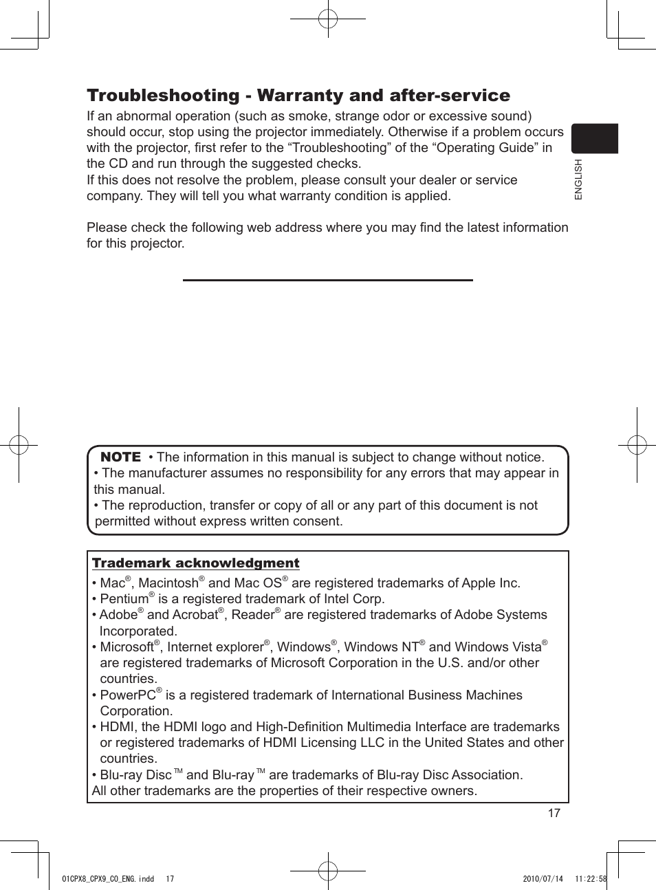 Troubleshooting - warranty and after-service | Dukane LCD Data Video Projector 8789H User Manual | Page 19 / 20