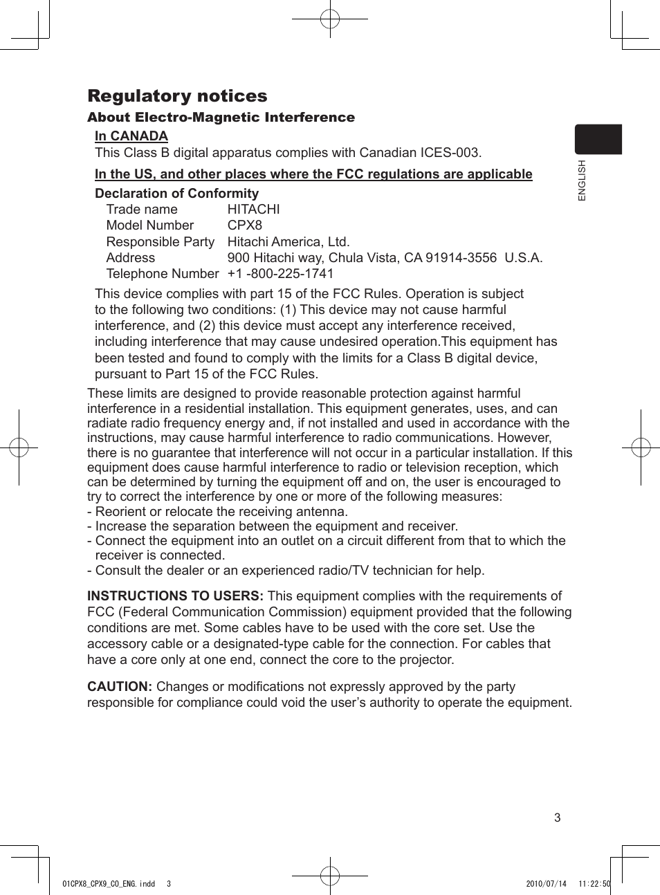 Regulatory notices | Dukane LCD Data Video Projector 8789H User Manual | Page 5 / 20