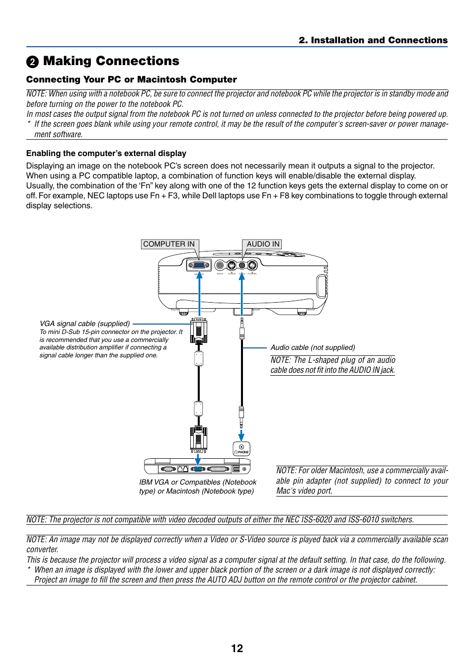 2) making connections, Connecting your pc or macintosh computer, ᕢ making connections | Installation and connections | Dukane 8762 User Manual | Page 20 / 70