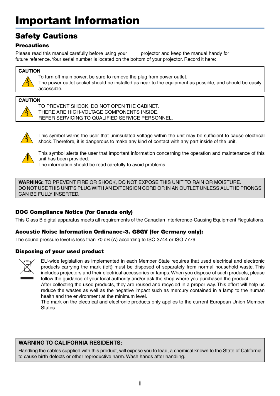 Important information, Safety cautions | Dukane 8762 User Manual | Page 3 / 70