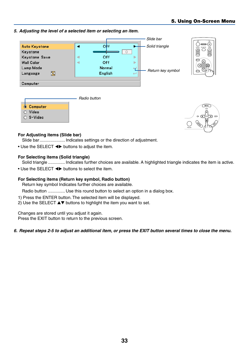 Using on-screen menu | Dukane 8762 User Manual | Page 41 / 70