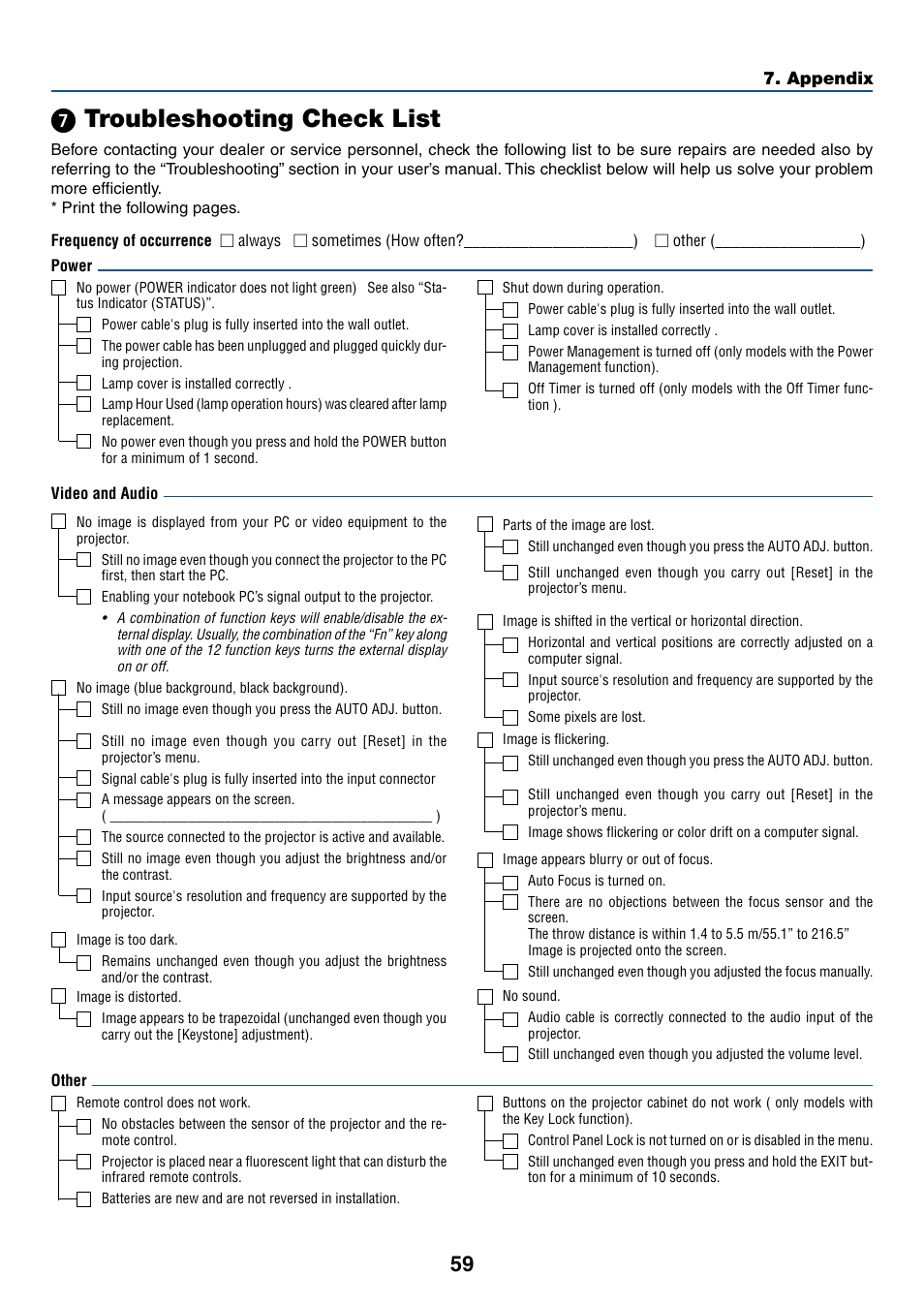 7) troubleshooting check list, ᕧ troubleshooting check list | Dukane 8762 User Manual | Page 67 / 70