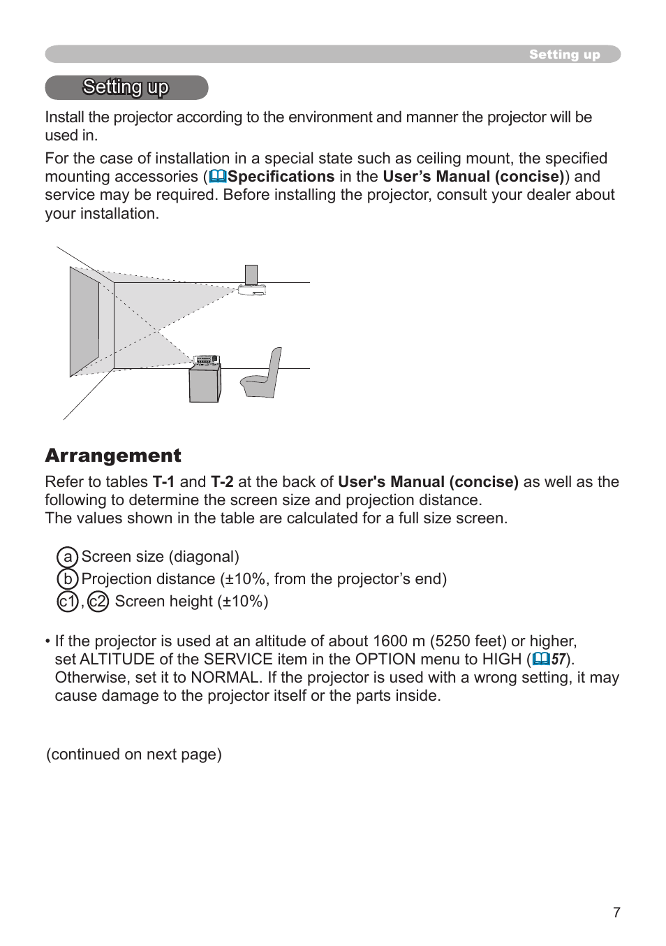 Setting up, Arrangement | Dukane Projector 8794H-RJ User Manual | Page 7 / 107