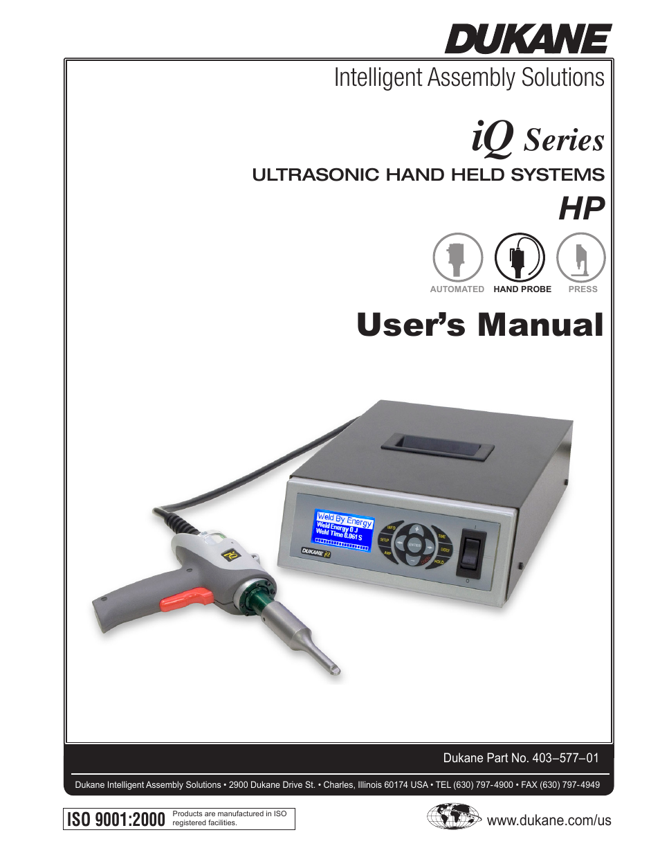 Dukane Ultrasonic Hand Held System iQ Series User Manual | 82 pages