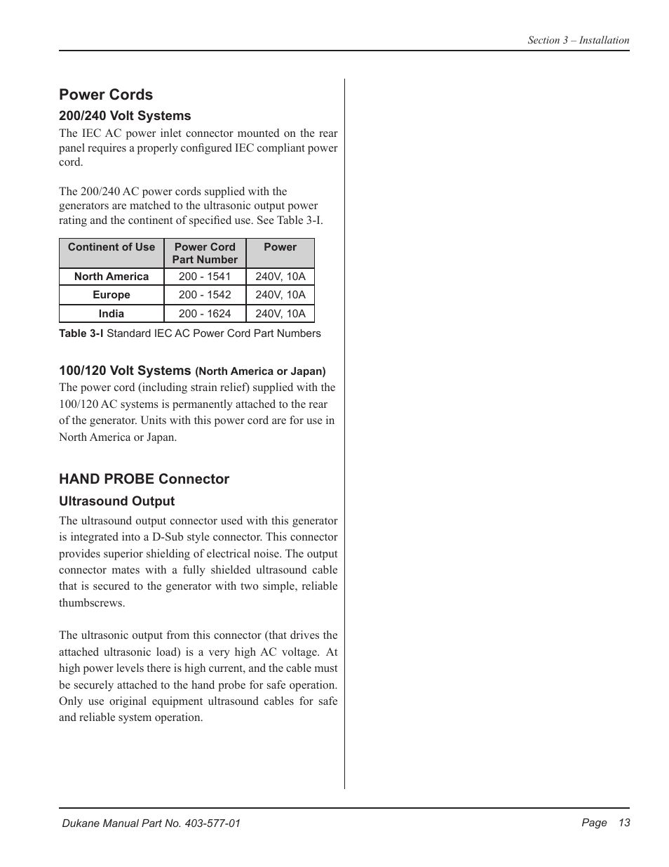 Power cords, Hand probe connector | Dukane Ultrasonic Hand Held System iQ Series User Manual | Page 19 / 82
