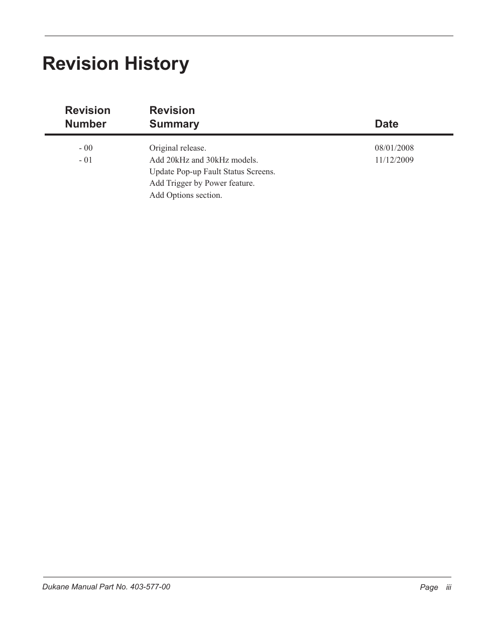 Revision history | Dukane Ultrasonic Hand Held System iQ Series User Manual | Page 3 / 82