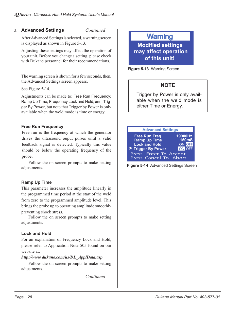 Warning | Dukane Ultrasonic Hand Held System iQ Series User Manual | Page 34 / 82