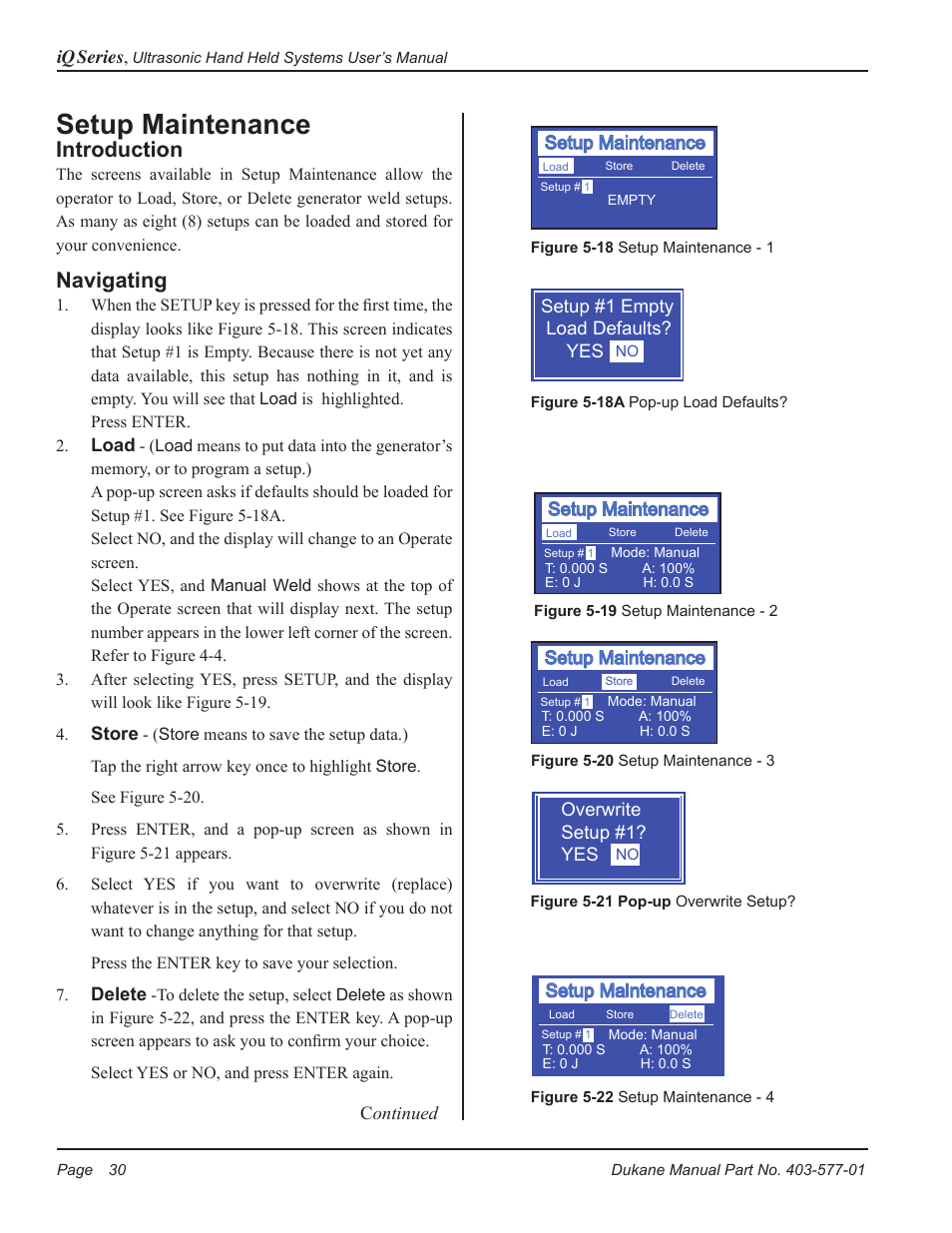 Setup maintenance, Introduction, Navigating | Dukane Ultrasonic Hand Held System iQ Series User Manual | Page 36 / 82