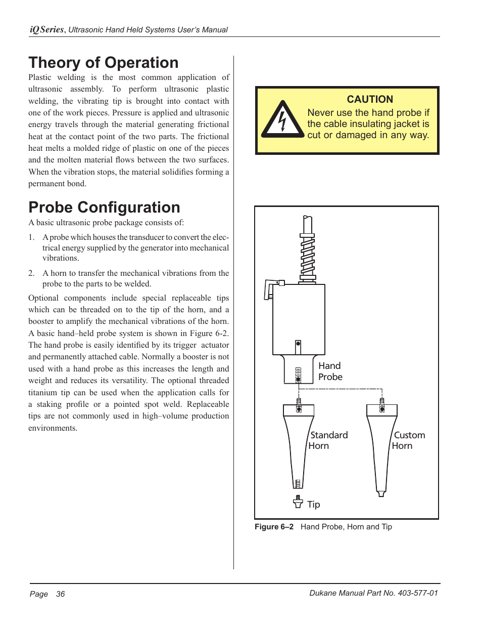 Theory of operation, Probe configuration | Dukane Ultrasonic Hand Held System iQ Series User Manual | Page 42 / 82