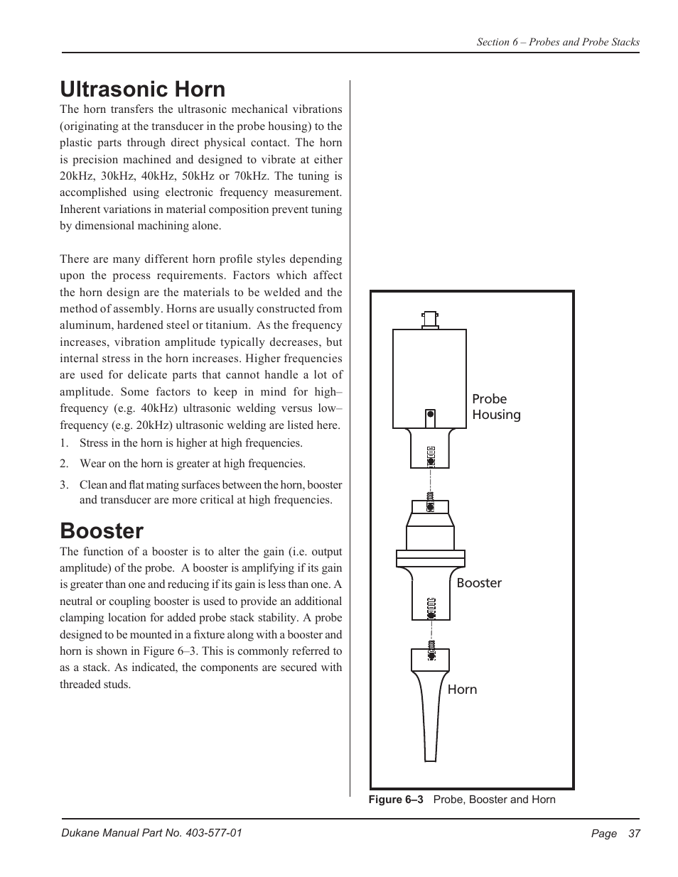 Ultrasonic horn, Booster | Dukane Ultrasonic Hand Held System iQ Series User Manual | Page 43 / 82