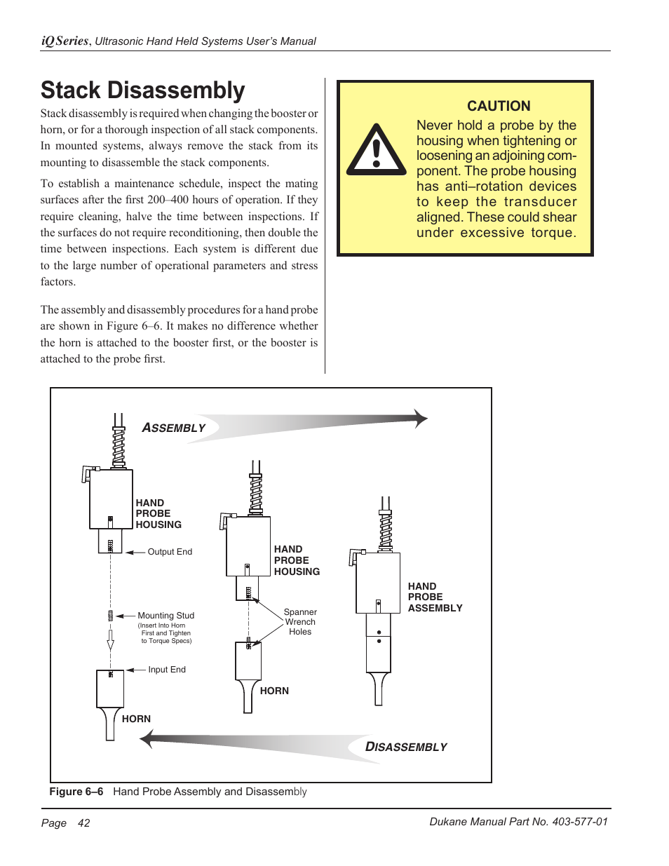 Stack disassembly | Dukane Ultrasonic Hand Held System iQ Series User Manual | Page 48 / 82