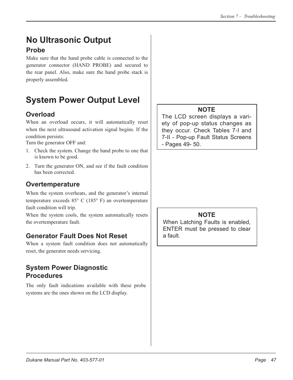 No ultrasonic output, System power output level | Dukane Ultrasonic Hand Held System iQ Series User Manual | Page 53 / 82
