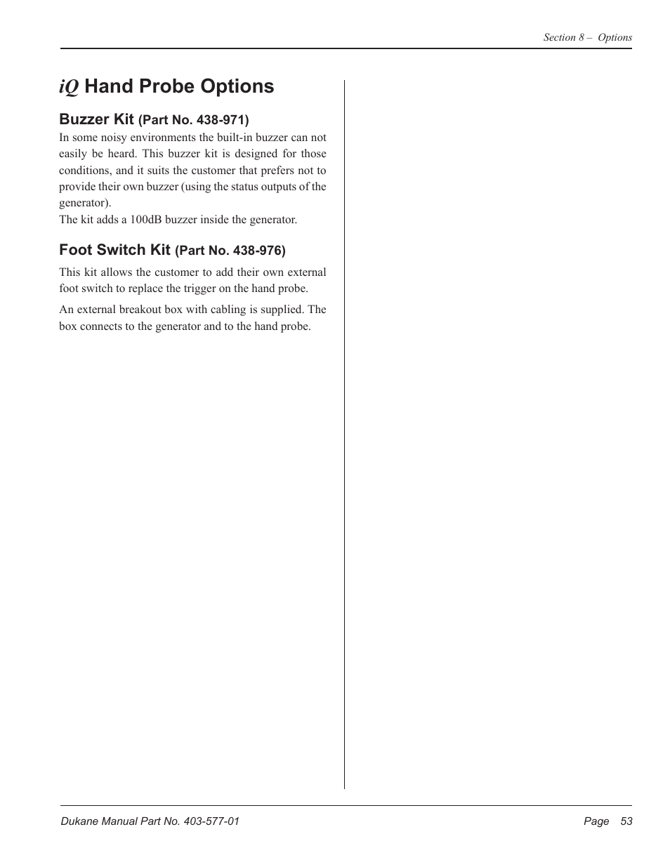 Iq hand probe options | Dukane Ultrasonic Hand Held System iQ Series User Manual | Page 59 / 82