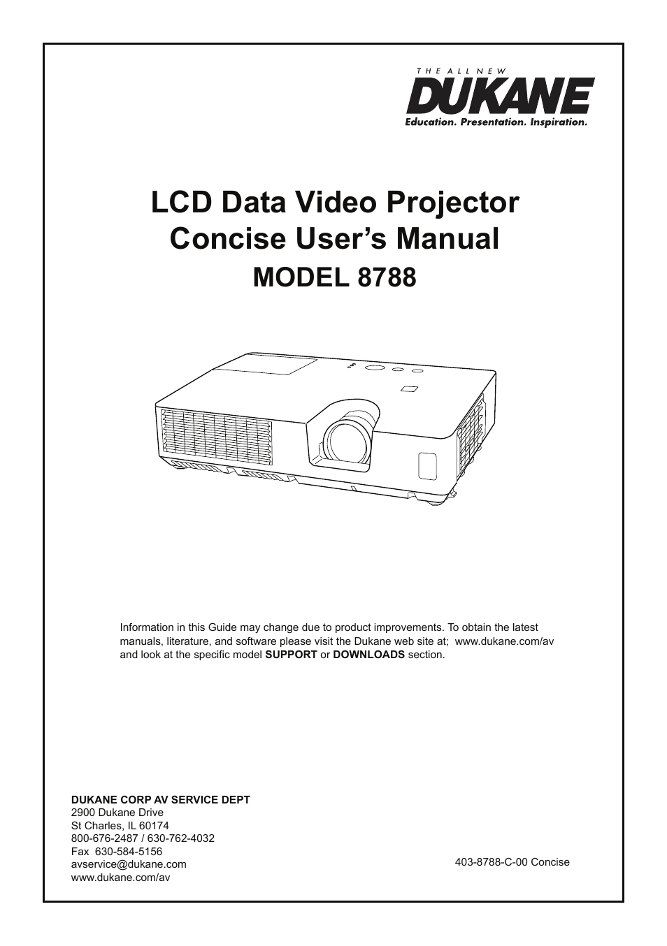Dukane LCD Data Video Projector MODEL 8788 User Manual | 20 pages