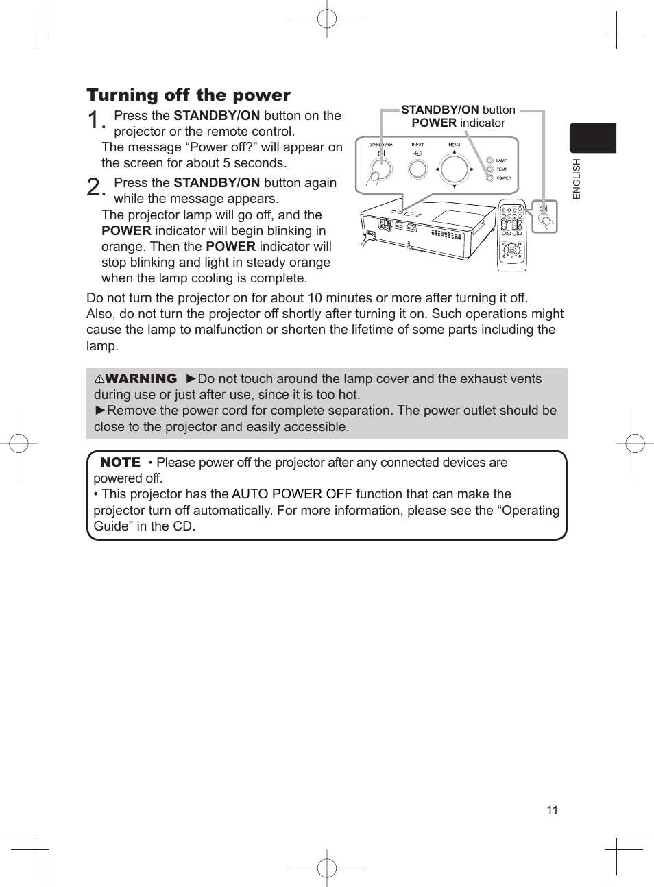 Turning off the power | Dukane LCD Data Video Projector MODEL 8788 User Manual | Page 13 / 20