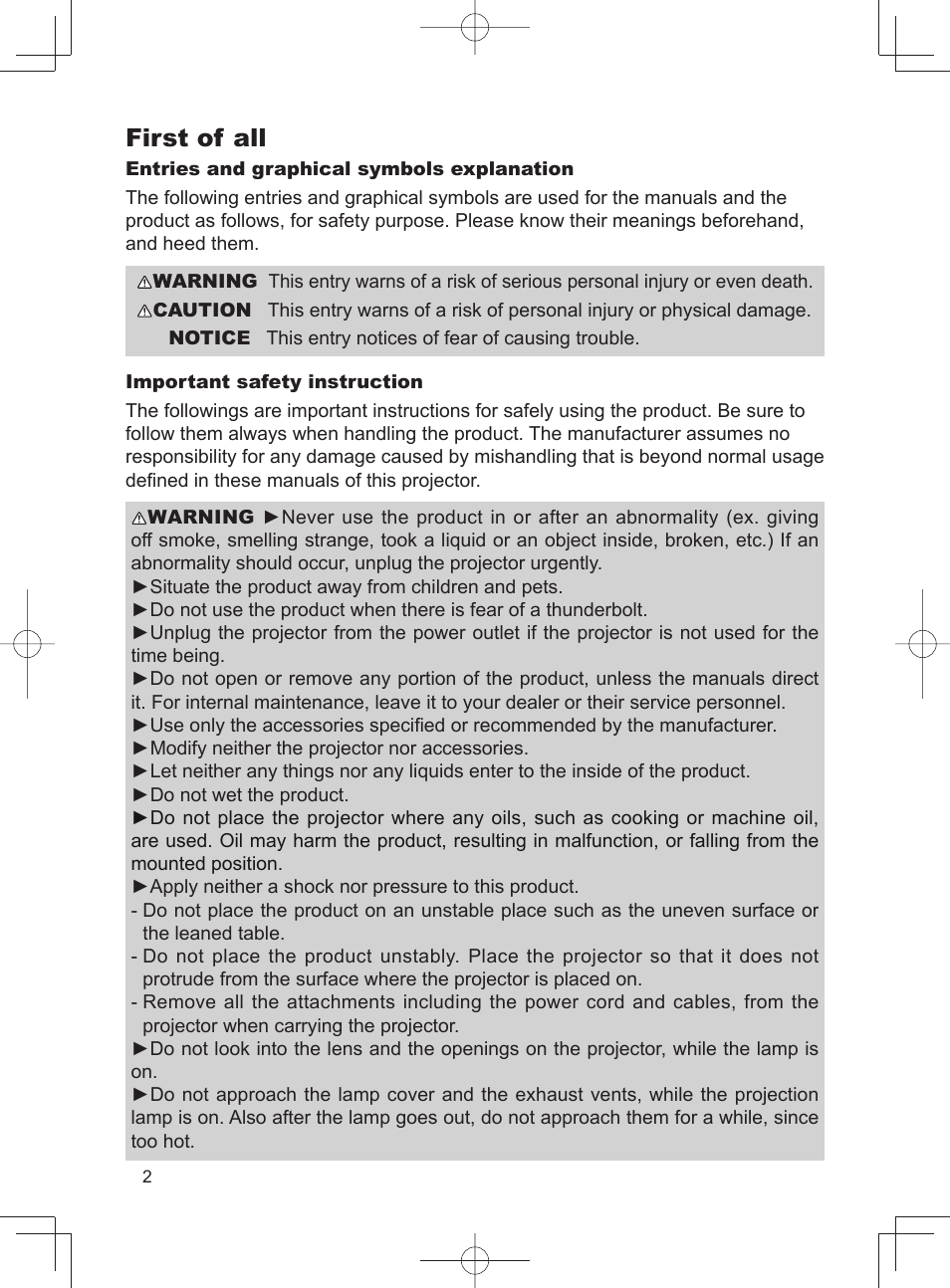 First of all | Dukane LCD Data Video Projector MODEL 8788 User Manual | Page 4 / 20
