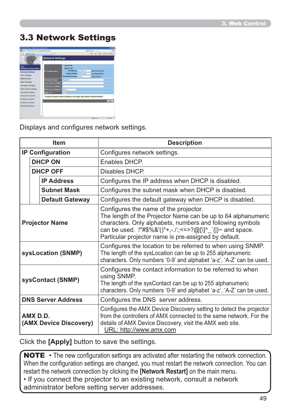 3 network settings | Dukane Data Video 8107HWI User Manual | Page 51 / 94