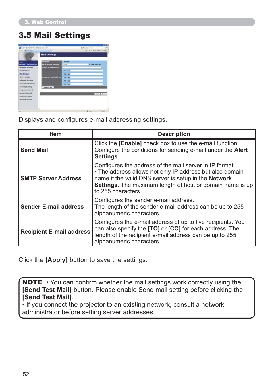 5 mail settings | Dukane Data Video 8107HWI User Manual | Page 54 / 94