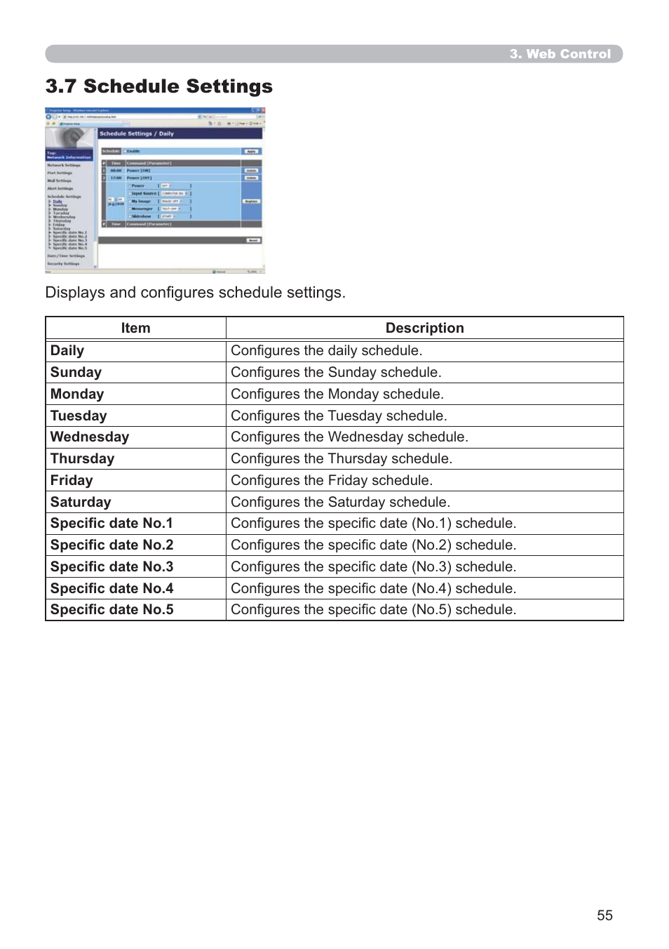 7 schedule settings | Dukane Data Video 8107HWI User Manual | Page 57 / 94