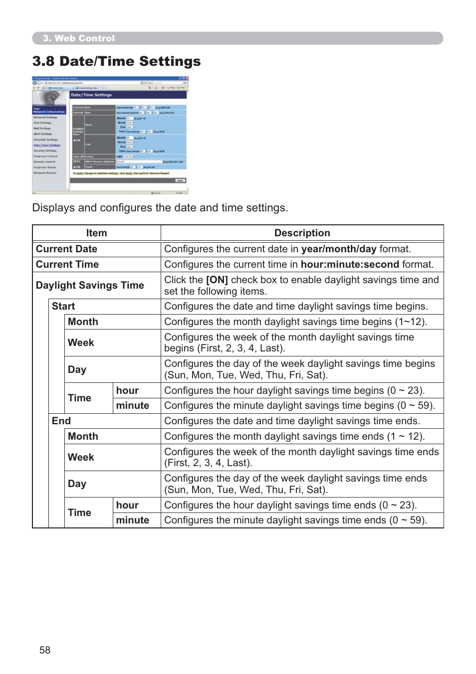 8 date/time settings | Dukane Data Video 8107HWI User Manual | Page 60 / 94