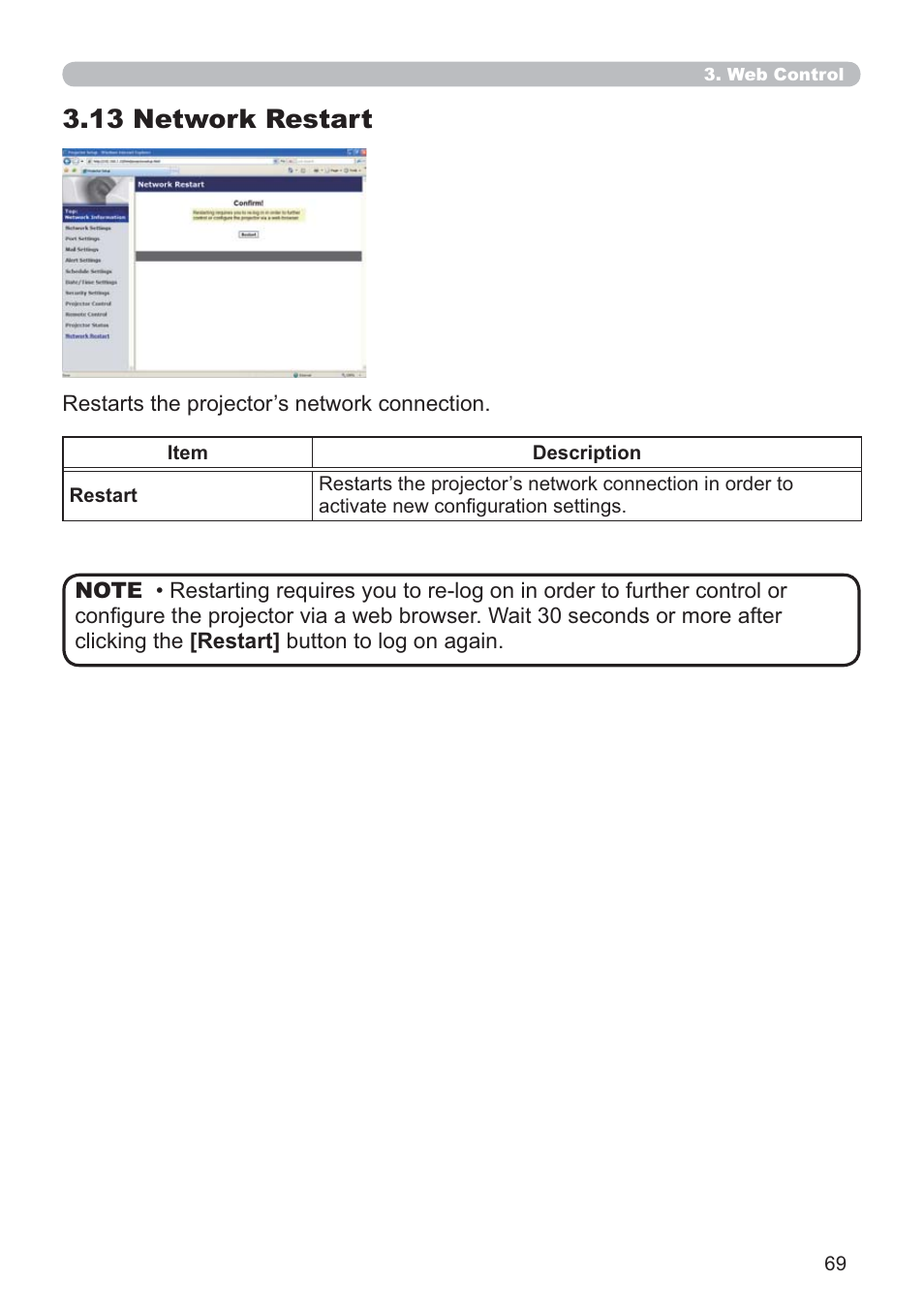 13 network restart | Dukane Data Video 8107HWI User Manual | Page 71 / 94