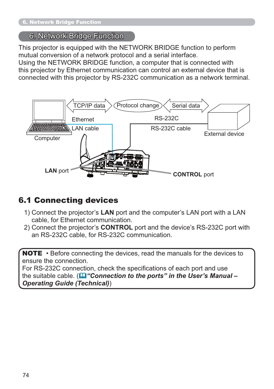 1 connecting devices, Network bridge function | Dukane Data Video 8107HWI User Manual | Page 76 / 94