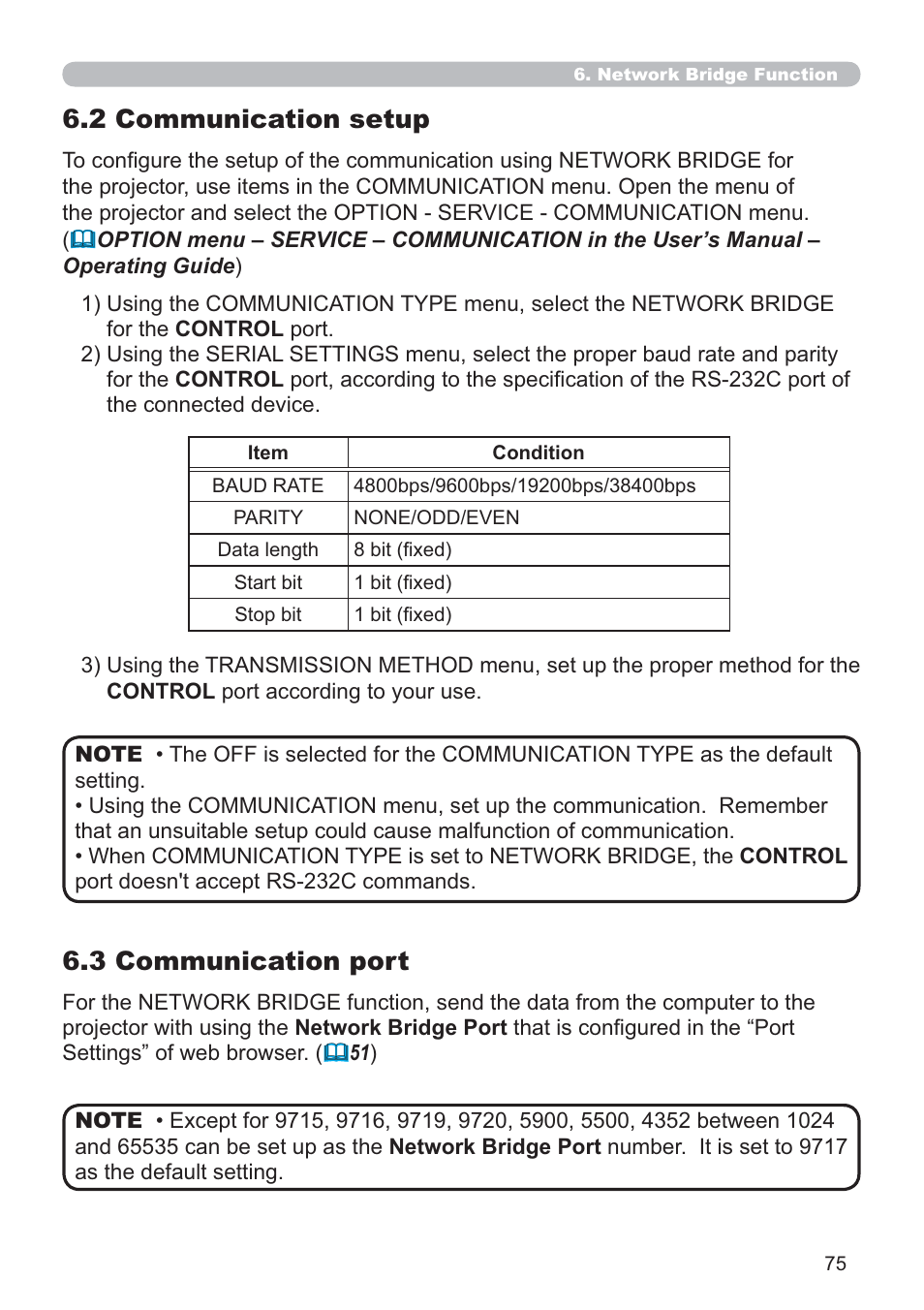 2 communication setup 6.3 communication port | Dukane Data Video 8107HWI User Manual | Page 77 / 94