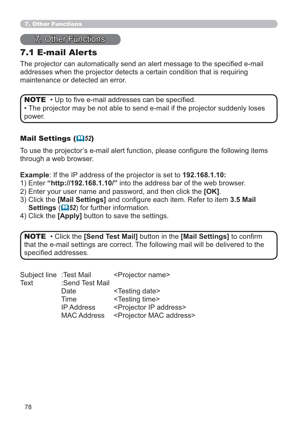 1 e-mail alerts, Other functions | Dukane Data Video 8107HWI User Manual | Page 80 / 94