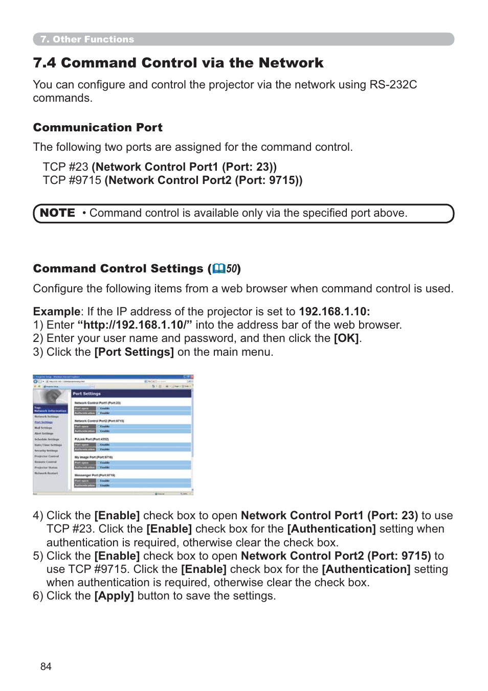 4 command control via the network | Dukane Data Video 8107HWI User Manual | Page 86 / 94