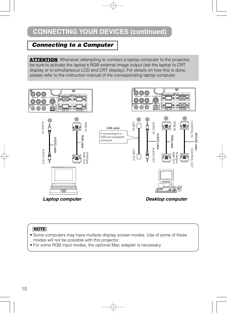 Connecting your devices (continued), Connecting to a computer, Laptop computer | Desktop computer | Dukane 28A8801A User Manual | Page 18 / 62