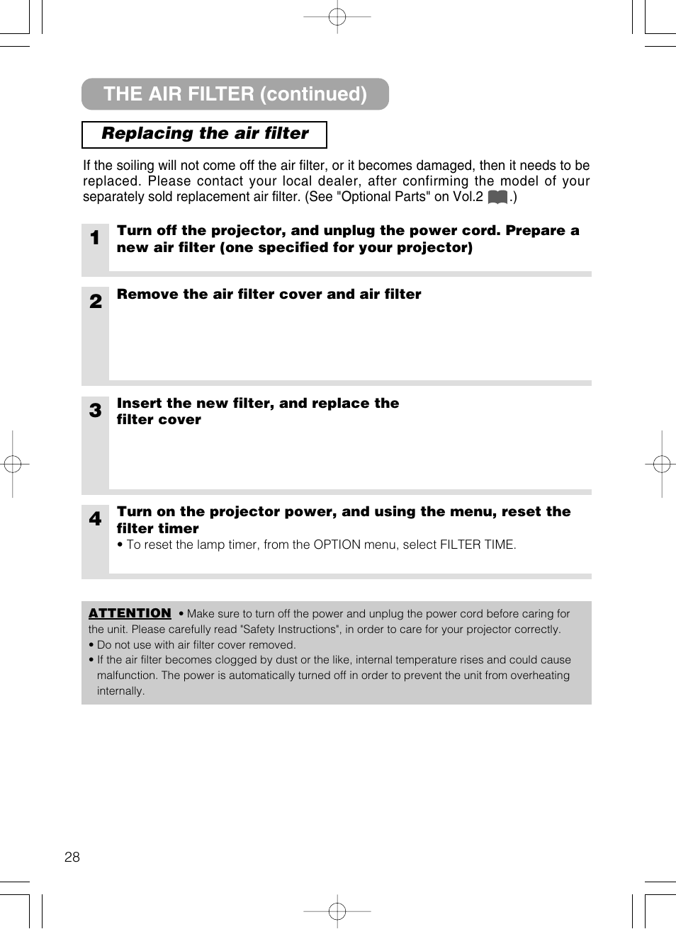 The air filter (continued) | Dukane 28A8801A User Manual | Page 36 / 62