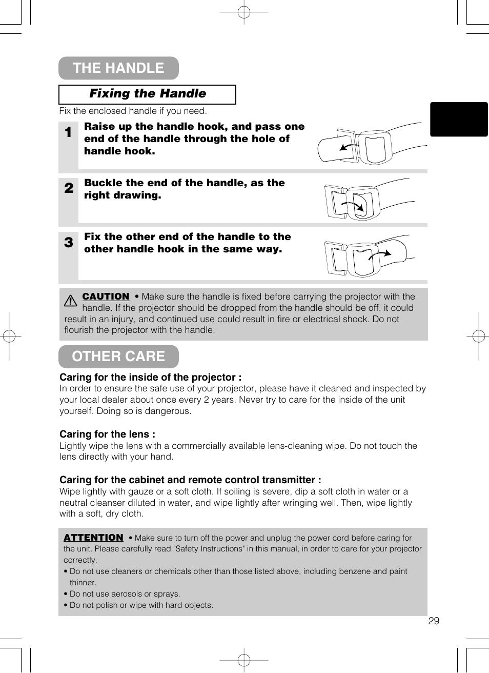 The handle, Other care 1 | Dukane 28A8801A User Manual | Page 37 / 62