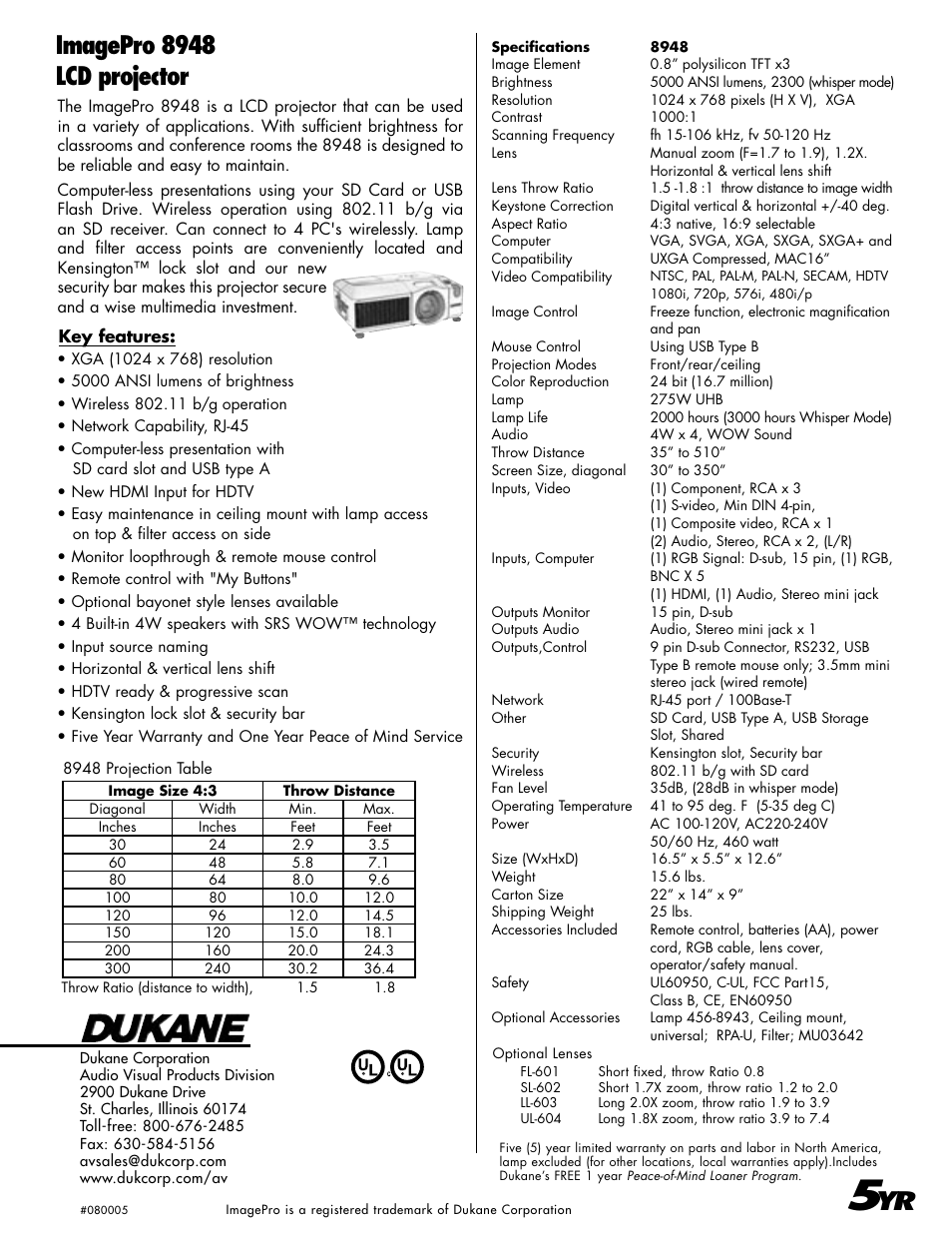 Imagepro 8948 lcd projector | Dukane ImagePro 8948 User Manual | Page 2 / 2