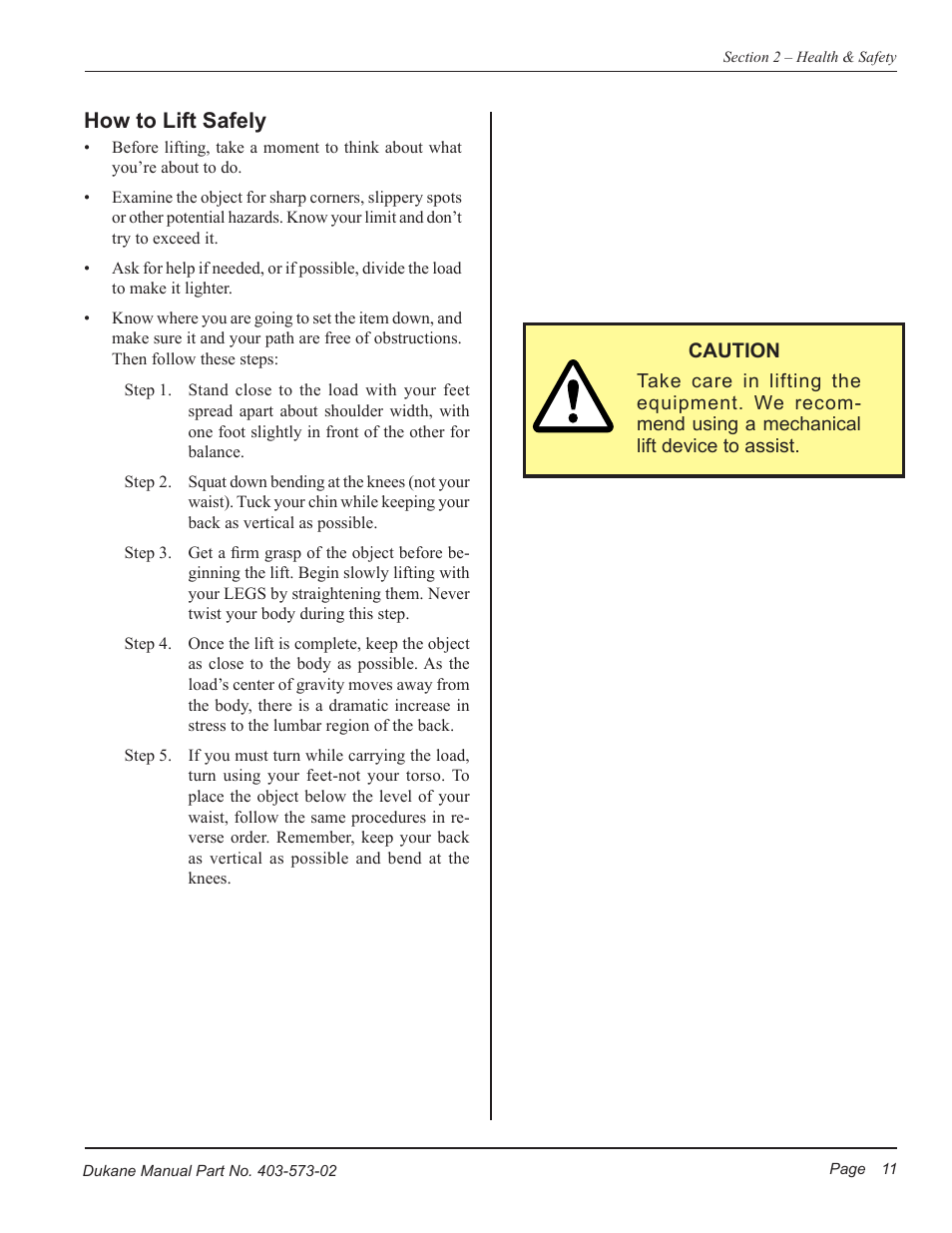 How to lift safely | Dukane ULTRASONIC GENERATOR/POWER SUPPLY 403-573-02 User Manual | Page 17 / 58