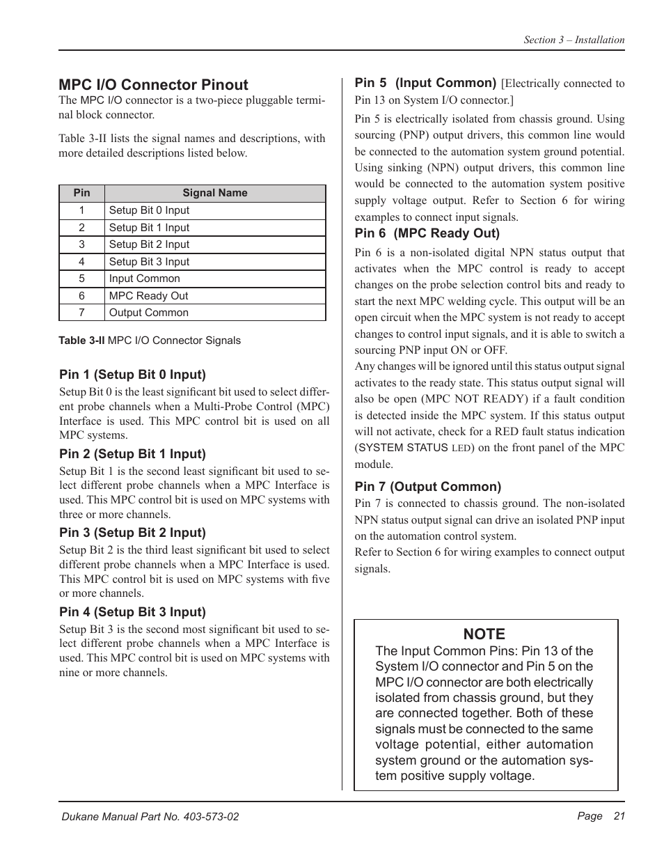 Mpc i/o connector pinout | Dukane ULTRASONIC GENERATOR/POWER SUPPLY 403-573-02 User Manual | Page 27 / 58