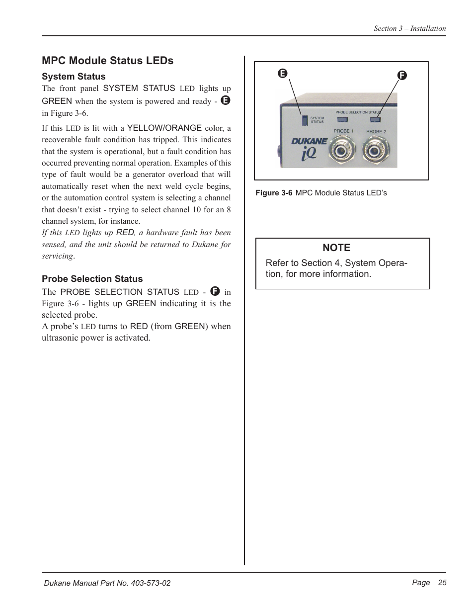 Mpc module status leds | Dukane ULTRASONIC GENERATOR/POWER SUPPLY 403-573-02 User Manual | Page 31 / 58