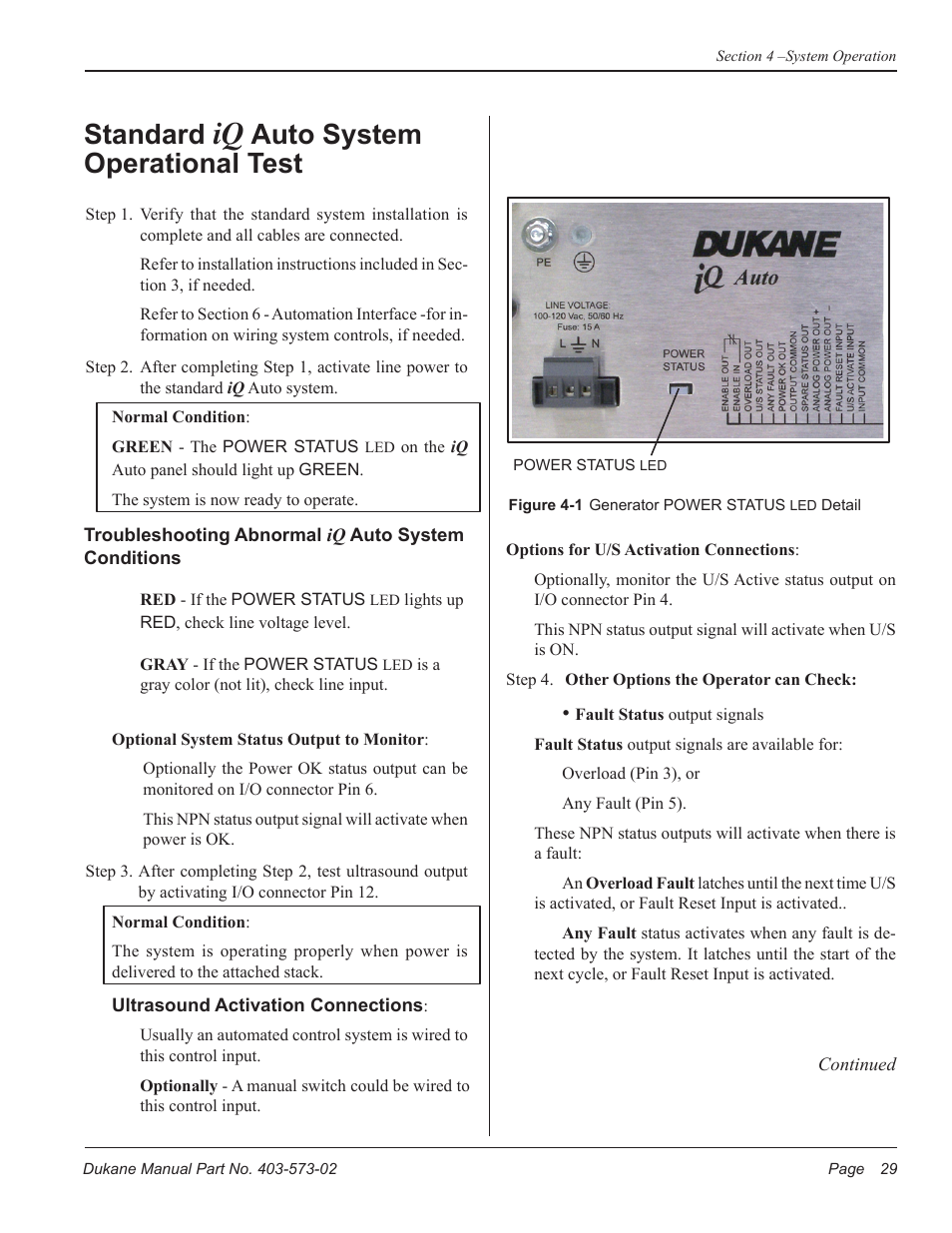 Standard, Auto system operational test | Dukane ULTRASONIC GENERATOR/POWER SUPPLY 403-573-02 User Manual | Page 35 / 58